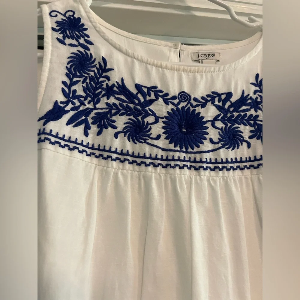 Women’s J. Crew Dress with Blue Embroidery - Picture 3 of 5